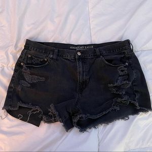 American Eagle High Waisted Black Distressed Cutoff Denim Shorts - Size 18